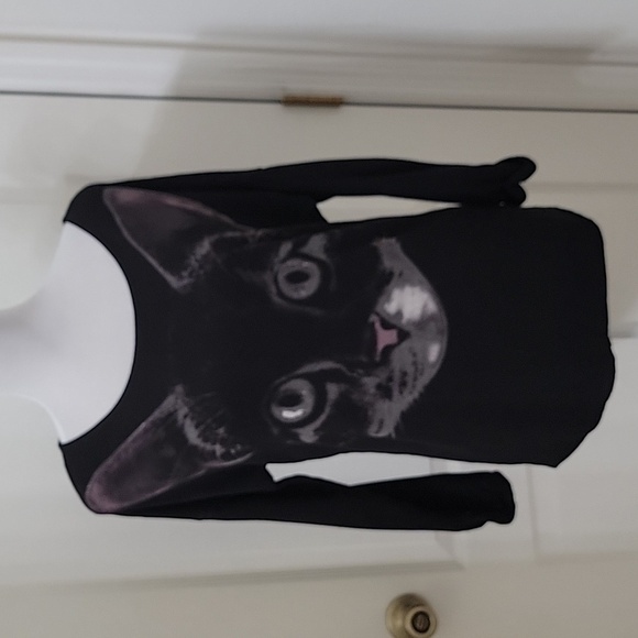 Divided (H&M) Size S Black Cat Face Print Scoop Neck Lightweight Sweater - Picture 1 of 11
